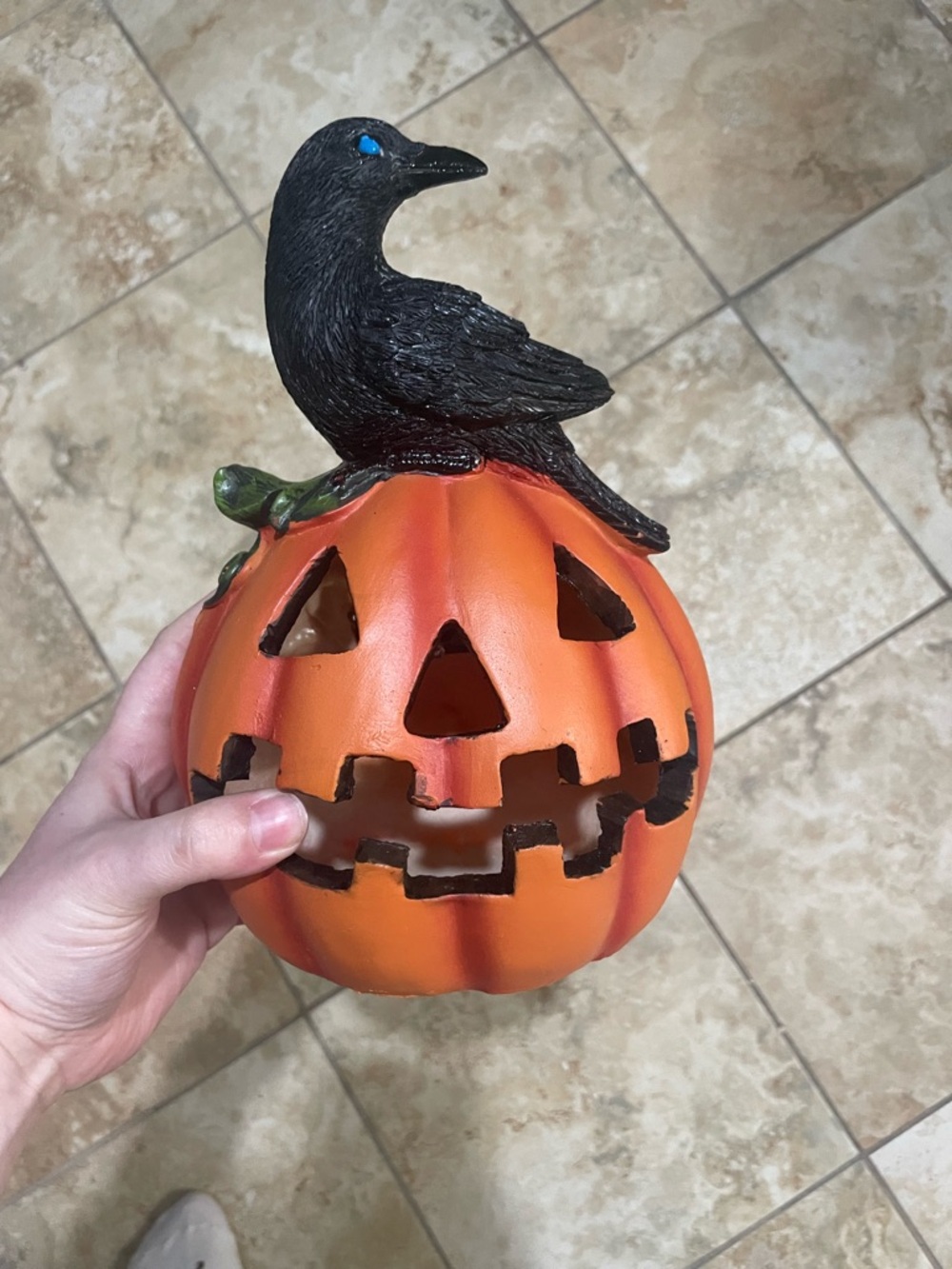 Light Up Pumpkin Decor with Crow Solar Halloween Jack O Lantern Outdoor Indoor